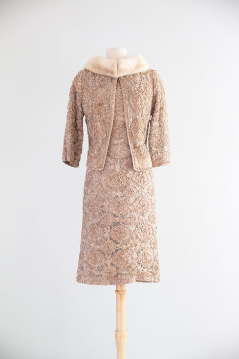 Gorgeous 1960's Mr. Blackwell Nude Illusion Silk and Soutache Three Piece Suit Set / M