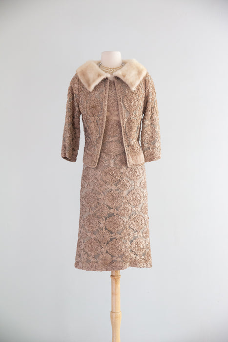 Gorgeous 1960's Mr. Blackwell Nude Illusion Silk and Soutache Three Piece Suit Set / M