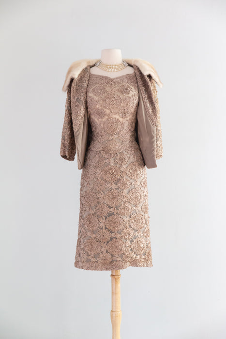 Gorgeous 1960's Mr. Blackwell Nude Illusion Silk and Soutache Three Piece Suit Set / M