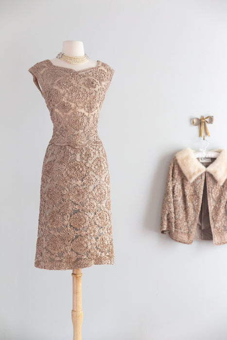 Gorgeous 1960's Mr. Blackwell Nude Illusion Silk and Soutache Three Piece Suit Set / M