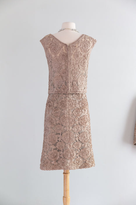 Gorgeous 1960's Mr. Blackwell Nude Illusion Silk and Soutache Three Piece Suit Set / M