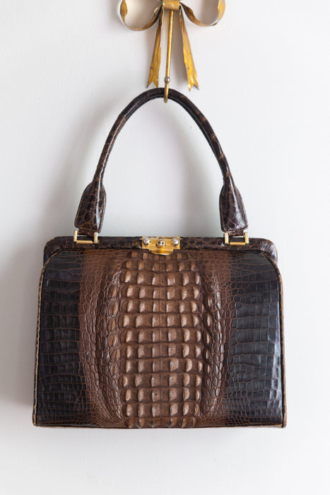 Gorgeous 1950's Genuine Crocodile Handbag, c. 1950s