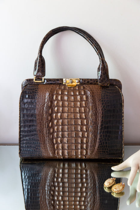 Gorgeous 1950's Genuine Crocodile Handbag, c. 1950s