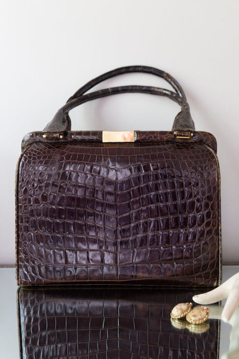 Gorgeous 1950's Genuine Crocodile Handbag, c. 1950s