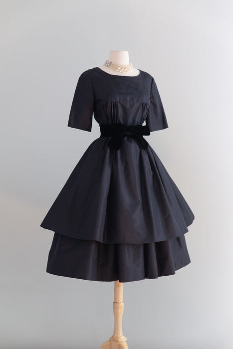 Exquisite Late 1950's Gustave Tassell Black Silk Taffeta Couture Cocktail Dress / S