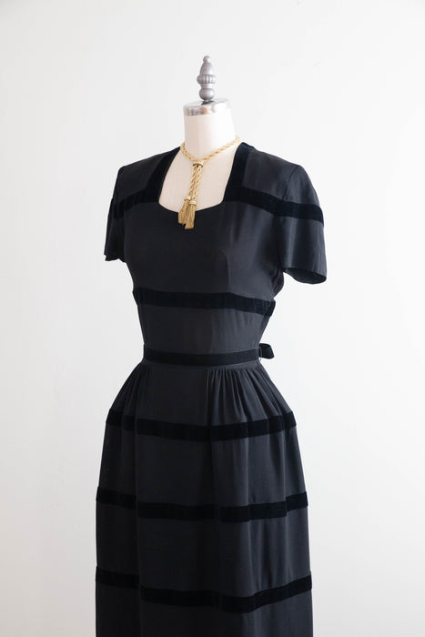 Elegant 1940's Rayon & Velvet Ringed Cocktail Dress by Doris Dodson