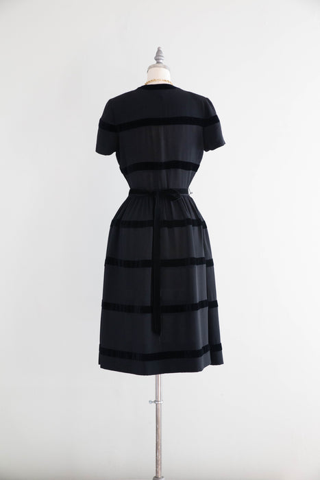 Elegant 1940's Rayon & Velvet Ringed Cocktail Dress by Doris Dodson