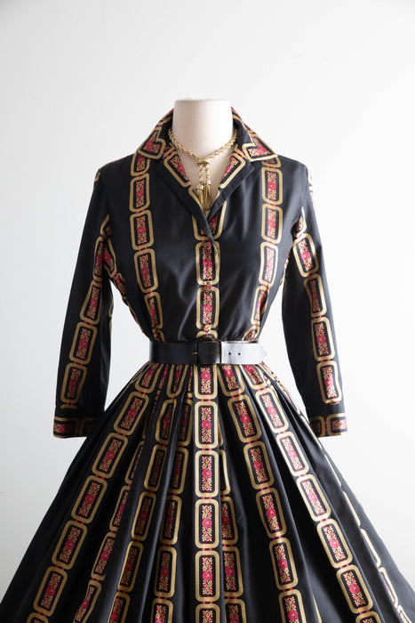 Iconic 1950's Silk Shirt Waist Style Cocktail Dress By David Barr / SM