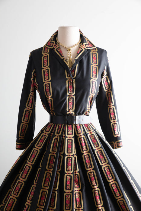 Iconic 1950's Silk Shirt Waist Style Cocktail Dress By David Barr / SM
