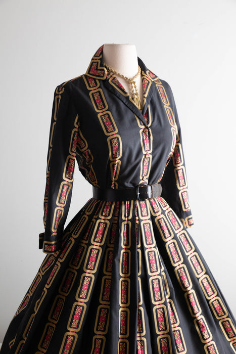 Iconic 1950's Silk Shirt Waist Style Cocktail Dress By David Barr / SM