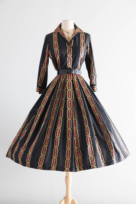 Iconic 1950's Silk Shirt Waist Style Cocktail Dress By David Barr / SM