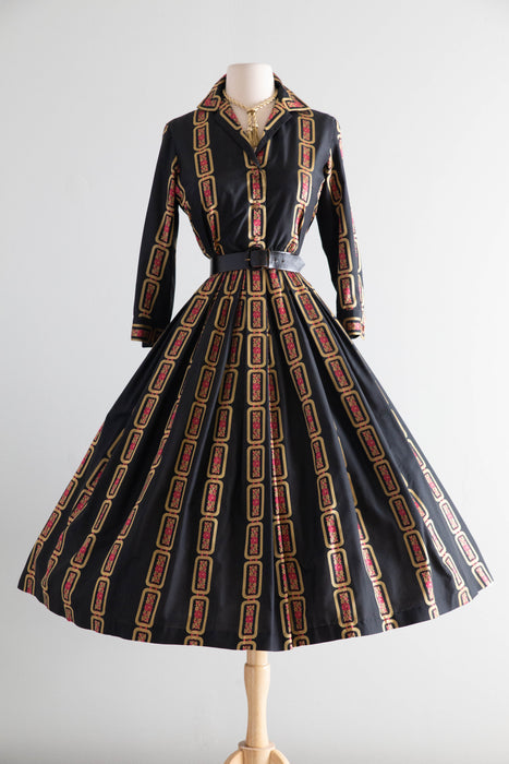 Iconic 1950's Silk Shirt Waist Style Cocktail Dress By David Barr / SM