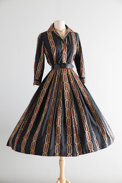 Iconic 1950's Silk Shirt Waist Style Cocktail Dress By David Barr / SM
