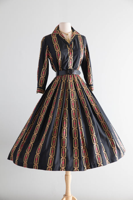 Iconic 1950's Silk Shirt Waist Style Cocktail Dress By David Barr / SM