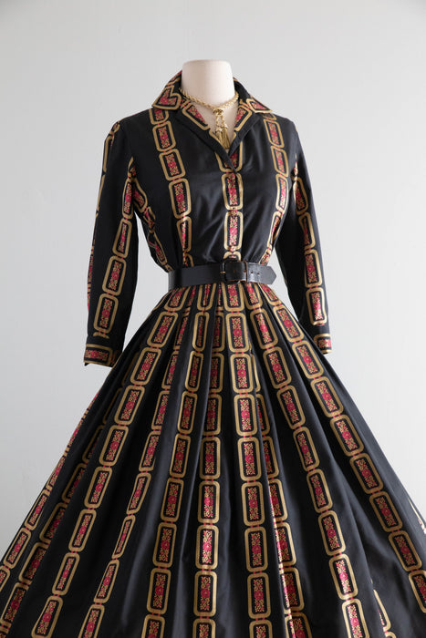 Iconic 1950's Silk Shirt Waist Style Cocktail Dress By David Barr / SM