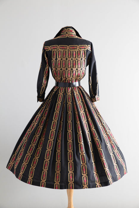 Iconic 1950's Silk Shirt Waist Style Cocktail Dress By David Barr / SM