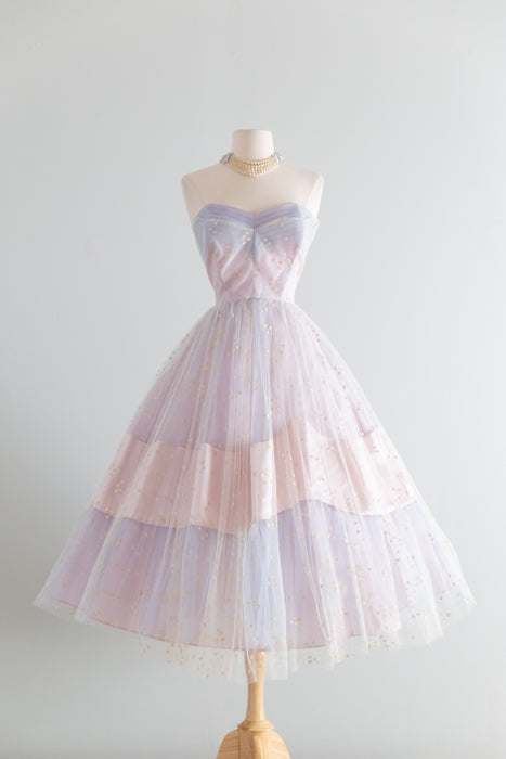 Breathtaking 1950's Hydrangea Haze Strapless Formal Dress / SM