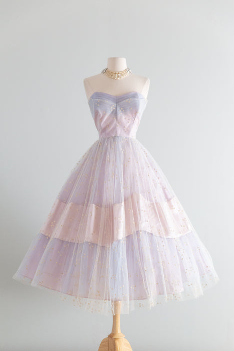 Breathtaking 1950's Hydrangea Haze Strapless Formal Dress / SM