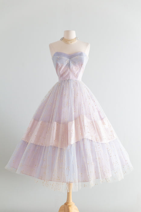 Breathtaking 1950's Hydrangea Haze Strapless Formal Dress / SM