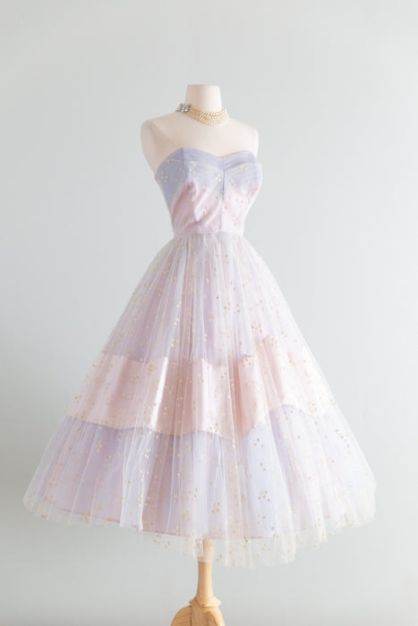 Breathtaking 1950's Hydrangea Haze Strapless Formal Dress / SM