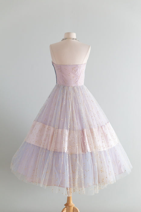 Breathtaking 1950's Hydrangea Haze Strapless Formal Dress / SM
