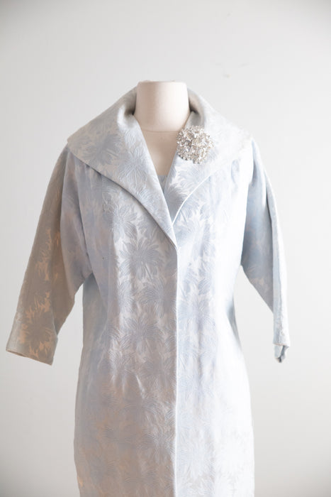 Glamorous 1950's Lilli Diamond Ice Blue Brocade Cocktail Dress & Matching Coat / S