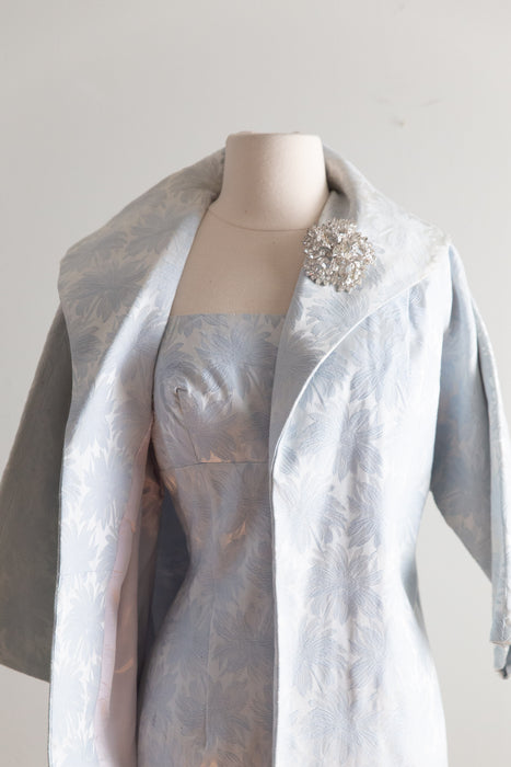 Glamorous 1950's Lilli Diamond Ice Blue Brocade Cocktail Dress & Matching Coat / S