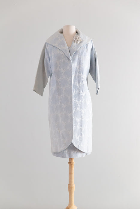 Glamorous 1950's Lilli Diamond Ice Blue Brocade Cocktail Dress & Matching Coat / S