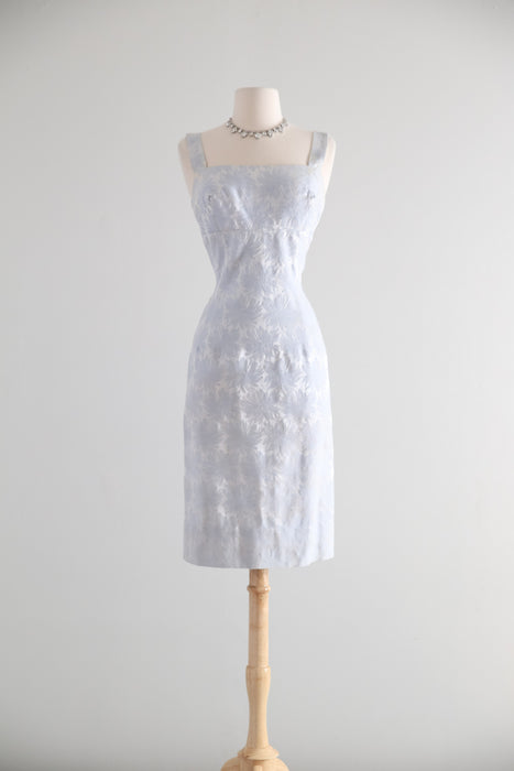 Glamorous 1950's Lilli Diamond Ice Blue Brocade Cocktail Dress & Matching Coat / S