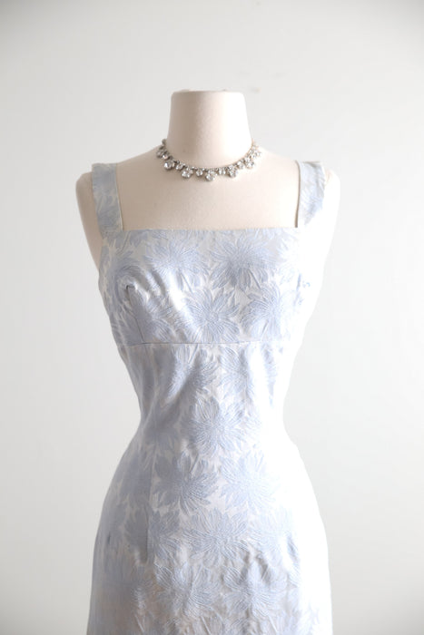 Glamorous 1950's Lilli Diamond Ice Blue Brocade Cocktail Dress & Matching Coat / S