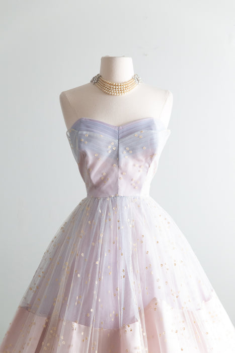 Breathtaking 1950's Hydrangea Haze Strapless Formal Dress / SM