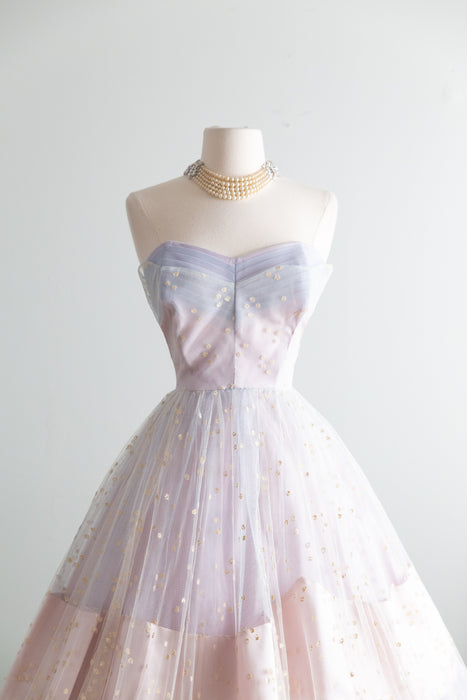 Breathtaking 1950's Hydrangea Haze Strapless Formal Dress / SM