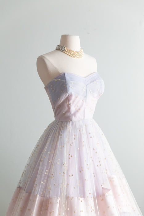 Breathtaking 1950's Hydrangea Haze Strapless Formal Dress / SM