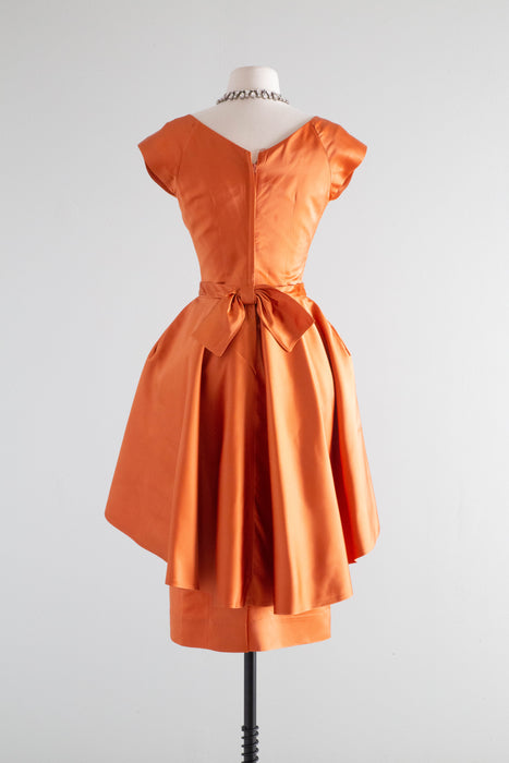 Absolutely Fabulous 1950's Pumpkin Spice Satin Cocktail Dress / Small