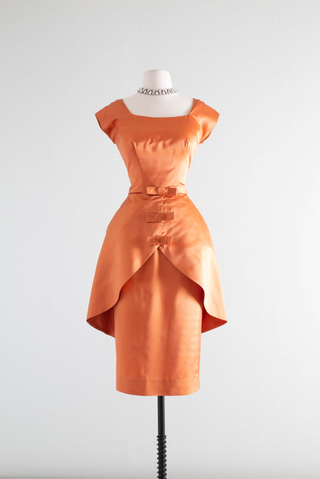 Absolutely Fabulous 1950's Pumpkin Spice Satin Cocktail Dress / Small