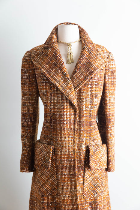 Gorgeous Rare Early 1970s Salvatore Ferragamo Italian Tweed Coat, Florence, Italy / M