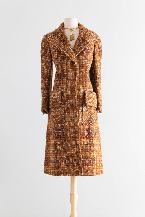 Gorgeous Rare Early 1970s Salvatore Ferragamo Italian Tweed Coat, Florence, Italy / M