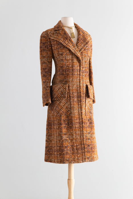Gorgeous Rare Early 1970s Salvatore Ferragamo Italian Tweed Coat, Florence, Italy / M