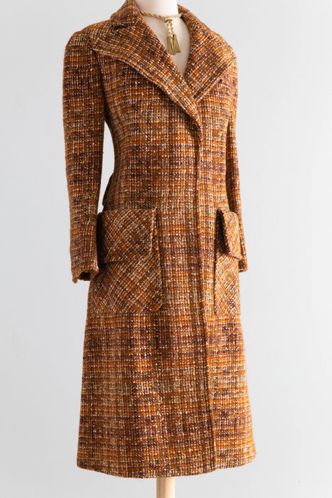 Gorgeous Rare Early 1970s Salvatore Ferragamo Italian Tweed Coat, Florence, Italy / M