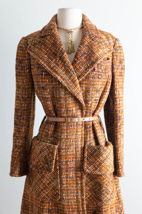 Gorgeous Rare Early 1970s Salvatore Ferragamo Italian Tweed Coat, Florence, Italy / M