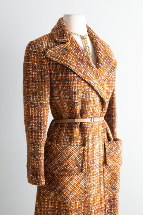 Gorgeous Rare Early 1970s Salvatore Ferragamo Italian Tweed Coat, Florence, Italy / M