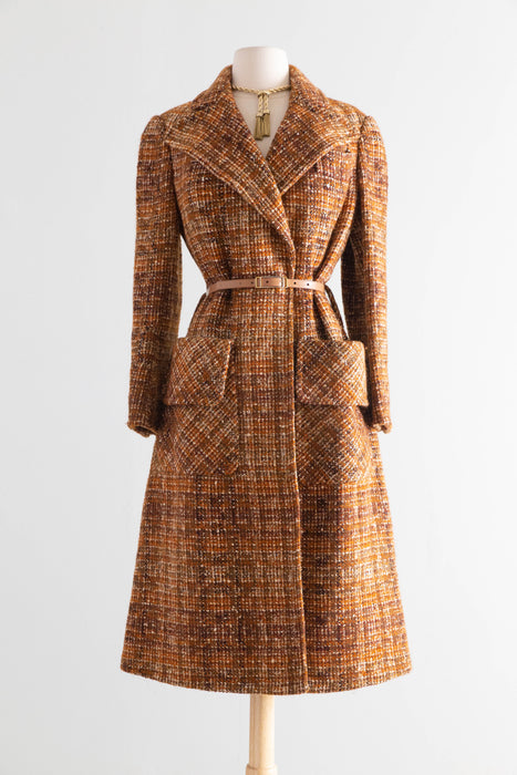 Gorgeous Rare Early 1970s Salvatore Ferragamo Italian Tweed Coat, Florence, Italy / M