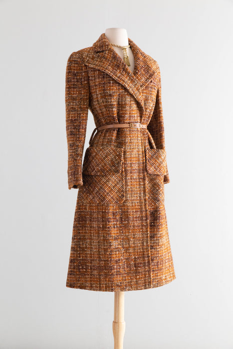 Gorgeous Rare Early 1970s Salvatore Ferragamo Italian Tweed Coat, Florence, Italy / M