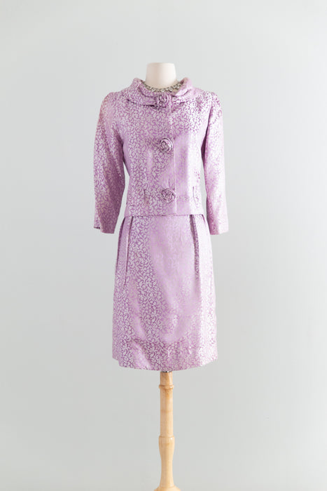 Elegant Vintage 1960's Lilac Silk Brocade Dress and Jacket Set / ML