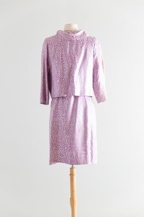 Elegant Vintage 1960's Lilac Silk Brocade Dress and Jacket Set / ML