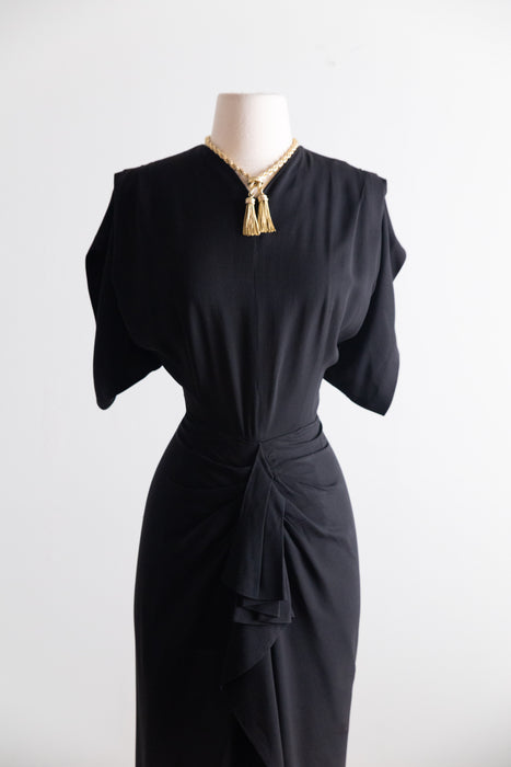 Sexy 1940's Black Rayon Evening Dress by Max Kopp California / SM