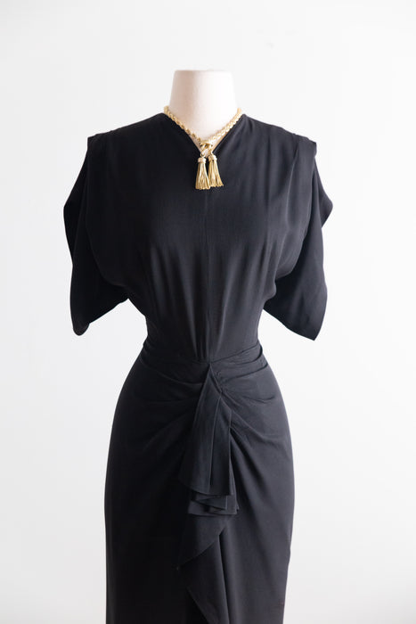 Sexy 1940's Black Rayon Evening Dress by Max Kopp California / SM