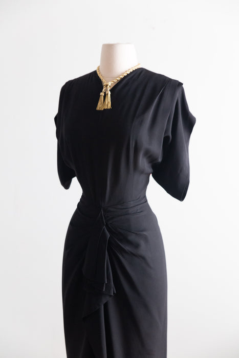 Sexy 1940's Black Rayon Evening Dress by Max Kopp California / SM