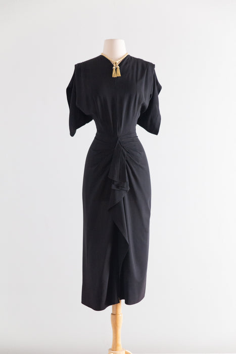 Sexy 1940's Black Rayon Evening Dress by Max Kopp California / SM