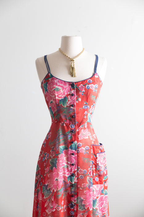 Gorgeous 1970’s Red Cotton Voile Maxi Dress by Foxy Lady / S